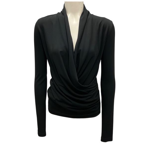 TOTEME BLACK VISCOSE BLEND OVERLAPPED JERSEY TOP - Picture 1 of 5